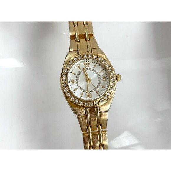 Gold Toned Rhinestone Accented Vintage Vintage Women's Wristwatch 20mm - WORKS! - Picture 9 of 10